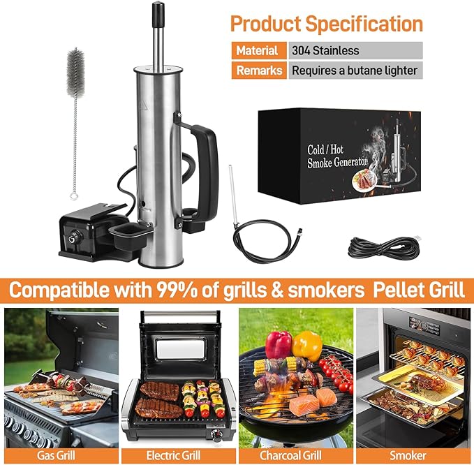 2025 Portable Electric Smoke Generator, Adjustable Smoke Control & Fits 99% Pellet Smokers & Grills, Cold/Hot Smoking Modes for Meats, Salmon & Cheeses – Great Christmas Gift Idea for Smoke Lovers