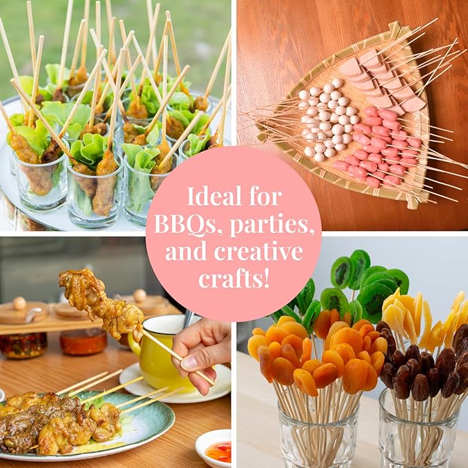 Prestee 100 Pack Bamboo Skewers for Grilling, BBQ, Kabobs, Crafts & Outdoor Parties 10-inch Brown Wooden Skewers for Crafts, Kabob Sticks, Skewer Sticks Variety Size, Shish Kebobs & Fruit Crafting