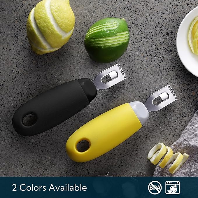 KITCHENDAO Citrus Lemon Peeler Zester Tool to Save Effort, Ultra Sharp Lemon Rind Twist Peeler Tool Bar Bartender Lime Lemon Stripper for Cocktails Kitchen, Black, KD0482B