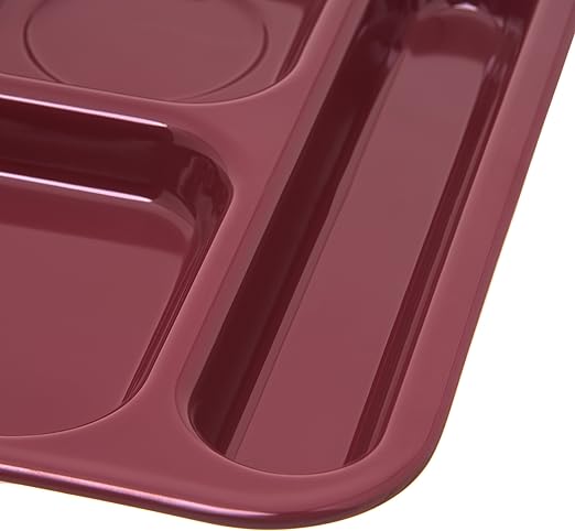 Carlisle FoodService Products Right Hand 6-Compartment Melamine Tray 14.5" x 10" - Dark Cranberry