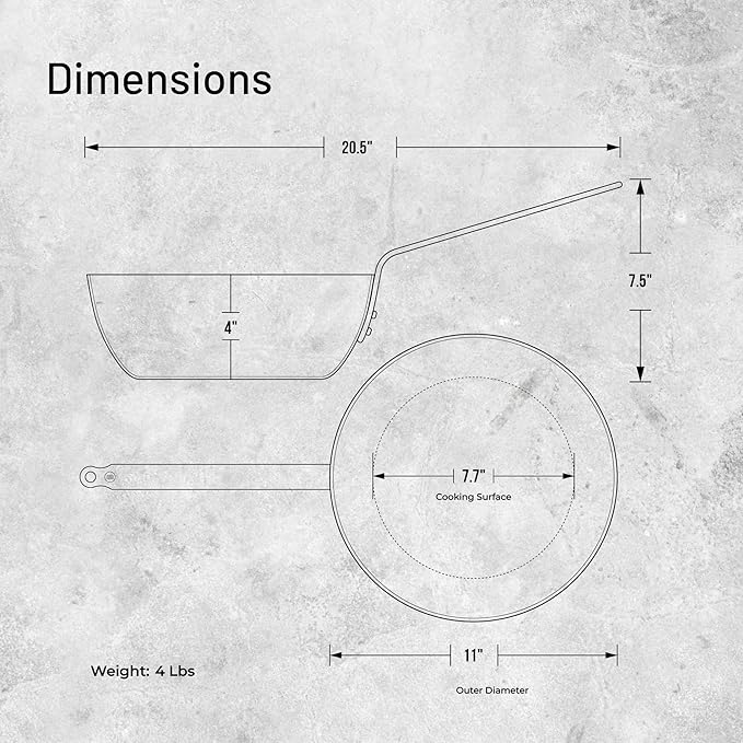 De Buyer MINERAL B Carbon Steel Country Fry Pan - 11” Diameter, 7.7” Cooking Surface - Ideal for Sauteing, Simmering, Deep Frying & Stir Frying - PFAS, PFOA & PFOS Free - Made in France