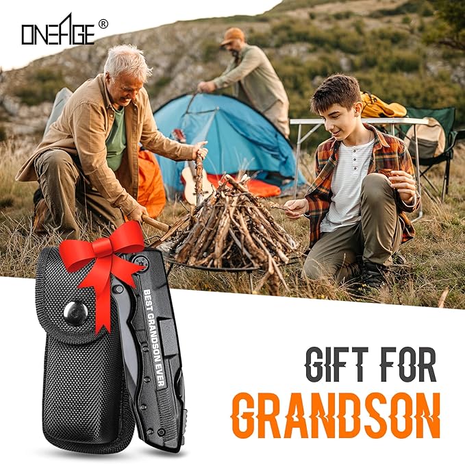 Grandson Gifts from Grandma, Multitool Knife, Grandson Gifts, Grandsons Christmas Practical Gift, Gift for Camping, Hiking, Fishing, 20 in 1 Multitool