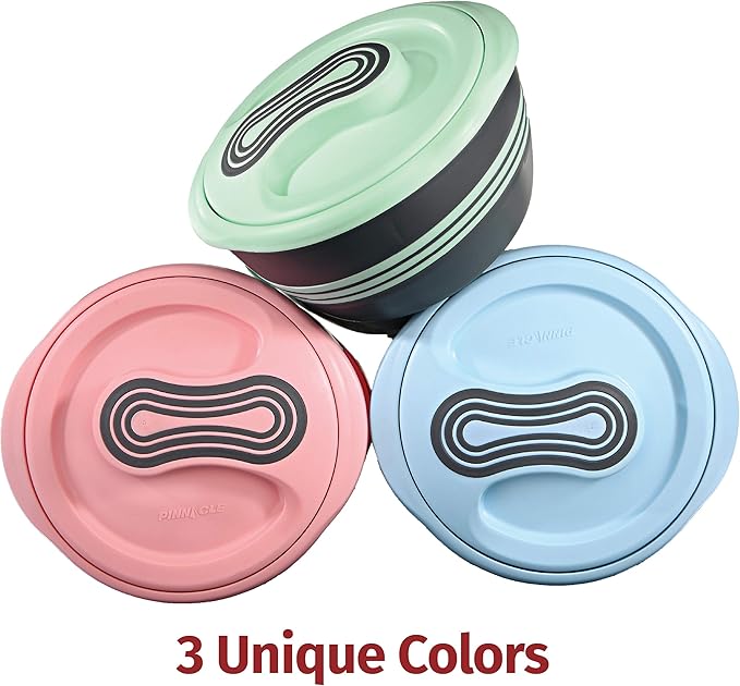 Pinnacle Insulated Casserole Dish with Lid 3 pc. Set 2.6/2/1 qt. Hot Pot Food Warmer/Cooler –Thermal Soup/Salad Serving Bowl- Stainless Steel Hot Food Container–Best Gift Set for Moms –Holidays Blue