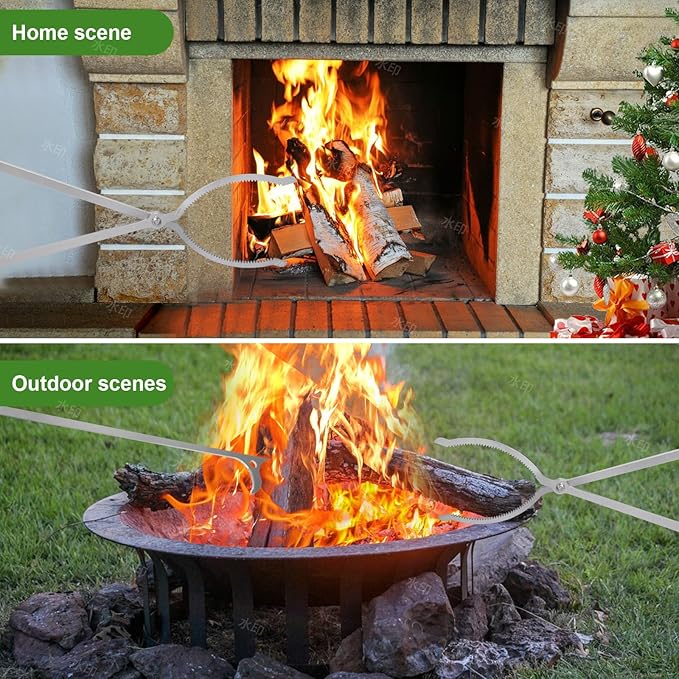 36" Fire Tongs Fire Pit Tongs Set, Stainless Steel Fireplace Tongs Log Grabber Suitable for Outdoor Fireset Fire Pit Bonfire Camp Fire Backyard Deck Indoor Fireplace Tools