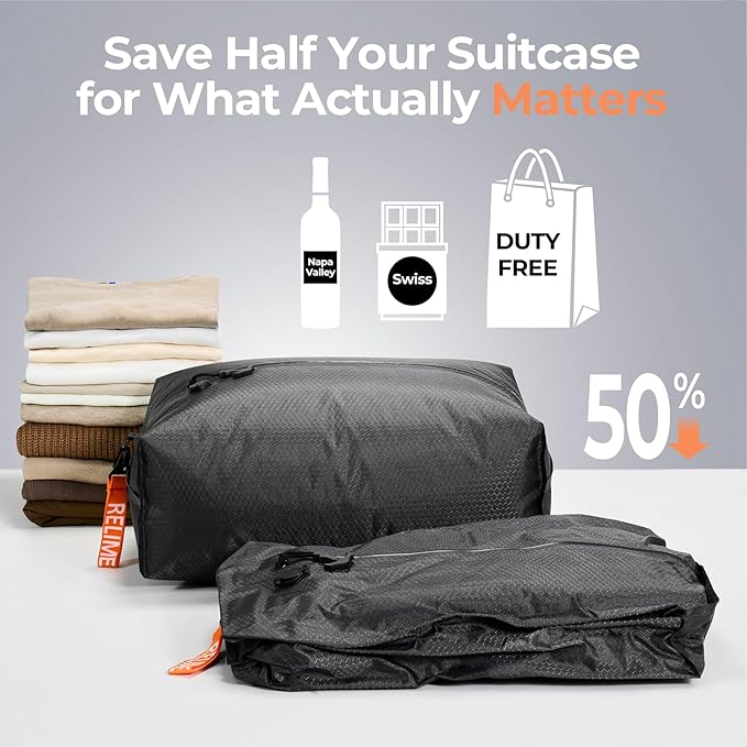 Classic Series Vacuum Bags for Travel Luggage(2 PC No Pump), Compression Bags for Carry On Suitcases and Backpack, Vacuum Seal Packing cube for Cloth Packing