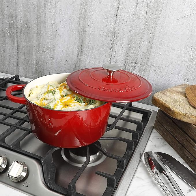 Crock-Pot Crock Pot Artisan 5 Quart Enameled Cast Iron Round Dutch Oven, Red