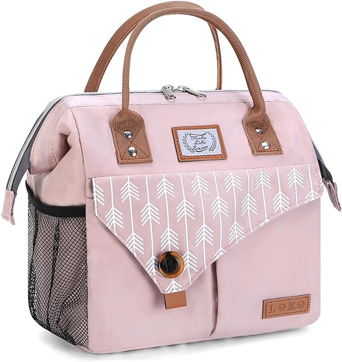 Lekesky Pink Lunch Bag for Women Insulated Lunch Box Leakproof Lunchbox for Adult Work