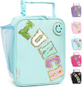 FlowFly Lunch box Insulated Soft Bag Mini Cooler Back to School Thermal Meal Tote Kit With Buckle and Mesh Side Pocket for Girls, Boys, GreenWithLetter