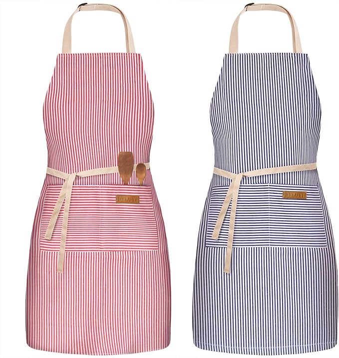 2 Pack Adjustable Bib Apron with 2 Pockets Chef Cooking Kitchen Restaurant Aprons for Women Men