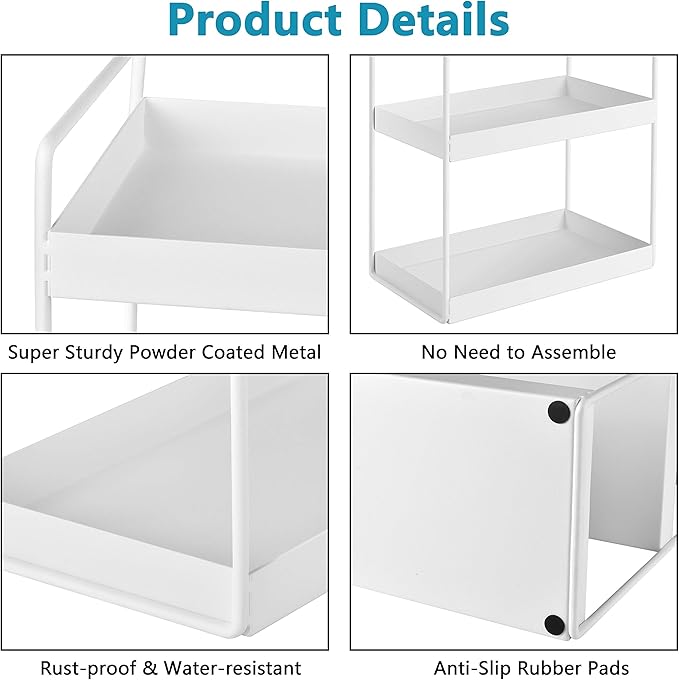 3-Tier Bathroom Countertop Organizer Vanity Tray Cosmetic & Makeup Storage Kitchen Spice Rack Standing Shelf, White