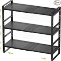 Expandable Stackable Aadjustable Shoe Rack Pantry Shelf for Kitchen Cabinets Counter Shelves Countertop Cupboard Storage Solution,Sturdy Heavy-Duty Metal Construction(3Packs/Black/Large)