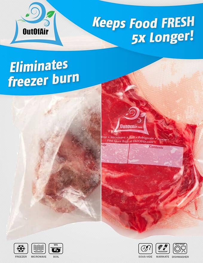 OutOfAir 11" x 100' Vacuum Sealer Bags Rolls & Dispenser Cutter Box - BPA Free, 4 mil thick - Great for Sous Vide - Works with Food Saver Machines