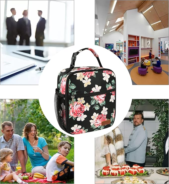 Femuar Lunch Box for Men Women Adults Small Lunch Bag for Office Work Picnic - Reusable Portable Lunchbox, Penoy Flower