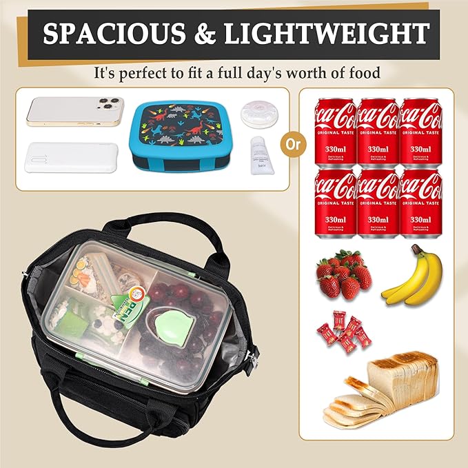 TuErCao Small Lunch Bag Lightweight Insulated Lunch Box for Women Work Portable Soft Cooler for Picnic Travel Road Trips, Loncheras para Mujer, Black