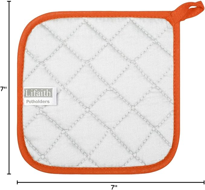 100% Cotton Kitchen Everyday Basic Terry Pot Holder Heat Resistant Coaster Potholder for Cooking and Baking Set of 5 Orange