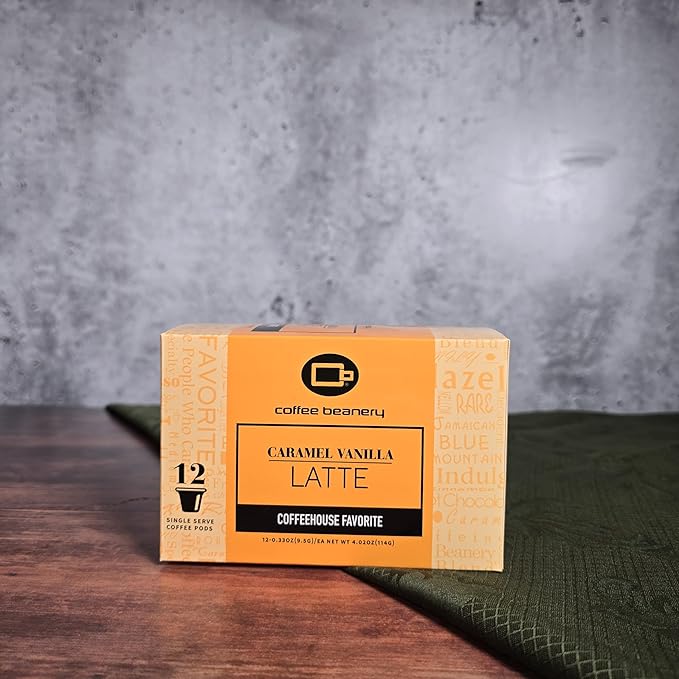Caramel Vanilla Latte Coffee Pods by Coffee Beanery | 12ct Medium Roast Arbica Coffee