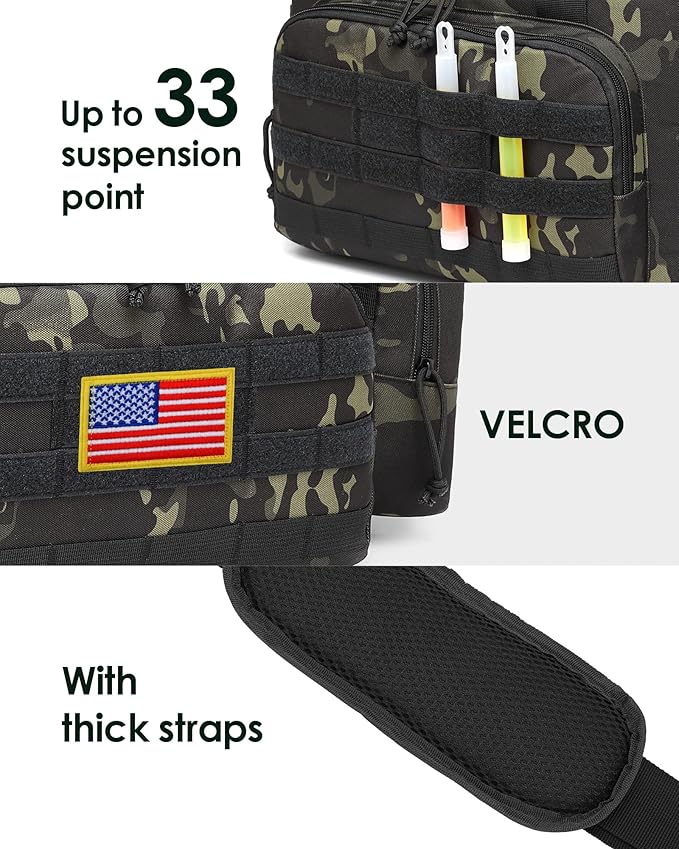 TACTICISM Tactical Lunch Box for Men, 30 Cans Leakproof Lunchbox, Insulated Lunch Bag, Portable Soft Cooler with Detachable Molle Pouch, Black Camo