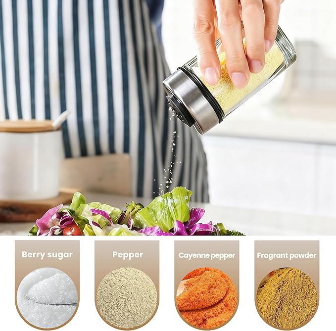 Mlici Oil and Vinegar Dispenser Set of 6 Bottles, Stainless Steel Salt Pepper Holder with 360° Rotating Holder, Cruet Soy Sauce - Premium Glass Condiment for Kitchen, Tabletop, Kitchen Containers