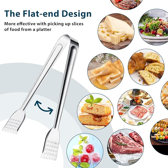 8 Pack 7 Inch Serving Tongs, Kitchen Tongs, Buffet Tongs, Stainless Steel Food Tong Serving Tong