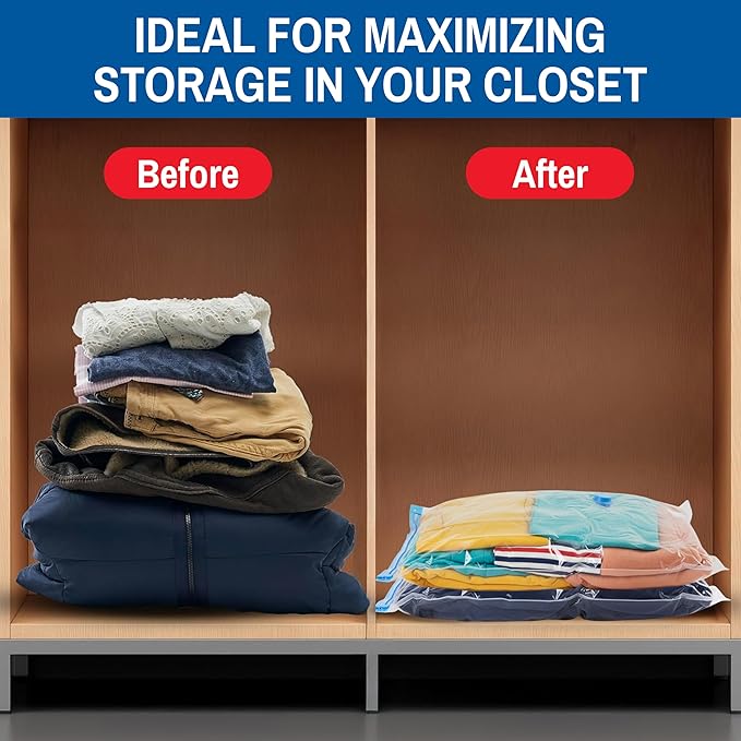 5 Pack Large Vacuum Storage Bags for Comforters, Blankets & Clothes – Vacuum Sealed Compression Bags with Hand Pump – Space Saver Storage Bags for Bedding, Moving, Travel & Organization