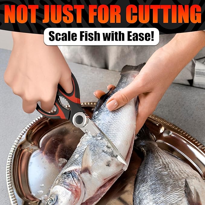 Kitchen Shears for Food Heavy Duty – Kitchen Scissors All Purpose with Cover, 2CR13 Stainless Steel Blades, Rust-Resistant Utility Scissors with Bottle Opener – Cuts Fish, Meat, Nuts & Vegetables