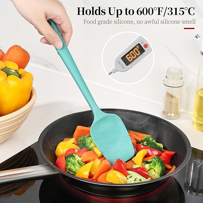 600ºF Heat Resistant Spatulas, High Heat Food Safe Semless Kitchen Silicone Scraper Set for Cooking Baking Mixing Scraping Stirring Nonstick Cookware Pan Bowl (2Pcs,Aqua Sky)