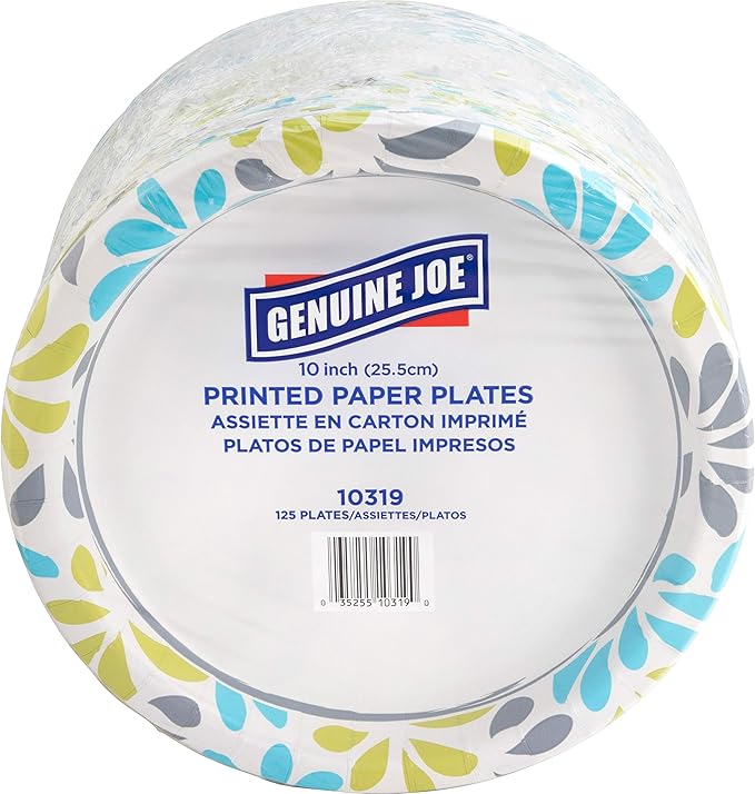 Genuine Joe Printed Paper Plates, 10" (Pack of 125)
