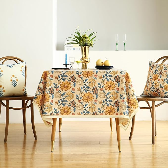 ISAENNE Designer Bohemian Floral Long Rectangle Table Cloth,Linen Colorful Tablecloth,Wrinkle Resistant Decor Tablecloths for Dining Thanksgiving Kitchen Party Christmas,63"*102"-Estevan B