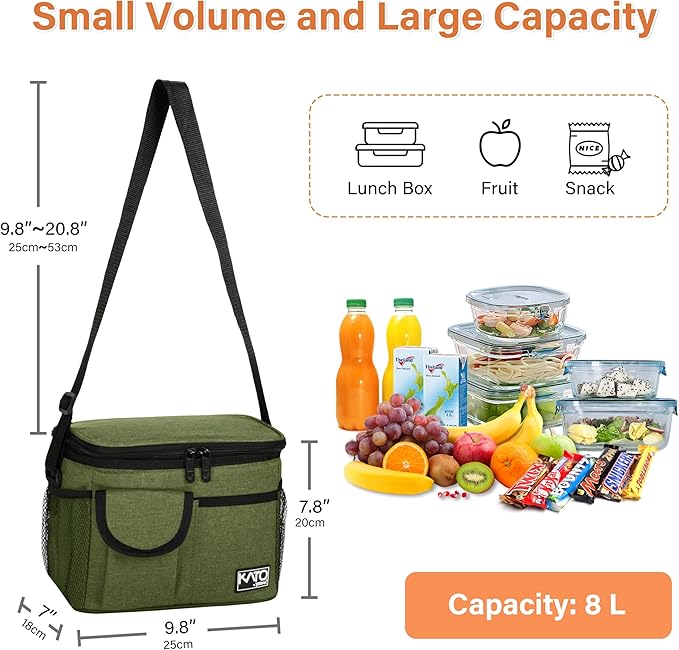 Tirrinia Insulated Lunch Bag for Women Men, Leakproof Lunch Box Containers for Adult, Work, School, Soft Lunchbox for Kids,Boys, Adult Cooler Bag for Picnic Hiking Beach,Green