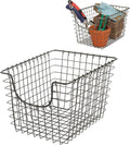 Spectrum Small Wire Scoop Storage Basket Industrial Gray Metal Wire Basket Storage Organizer for Kitchen Pantry Cabinet Bathroom Organization, Farmhouse Style Open Front Wire Storage Bin for Pantry