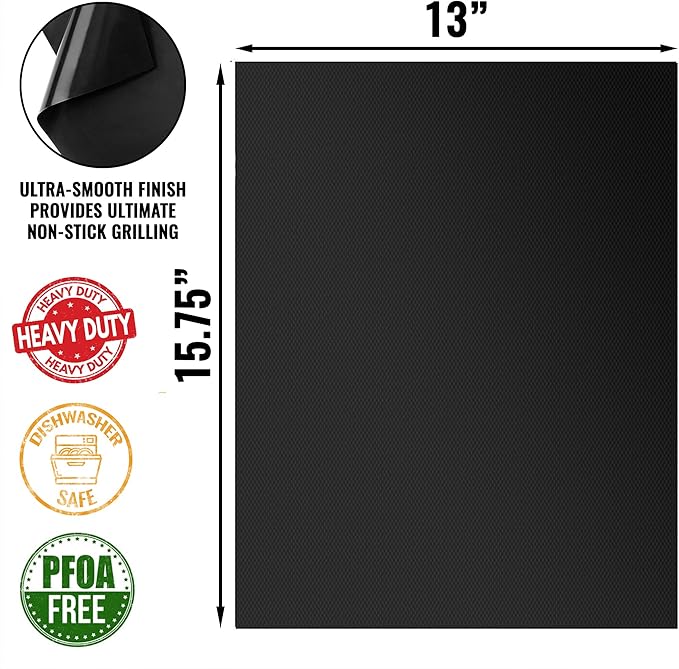 Grillaholics BBQ Grill Mat Heavy - 600 Degree Max Temperature Grilling Sheets - Set of 2 Grill Mats Non Stick - Lifetime Manufacturer Warranty