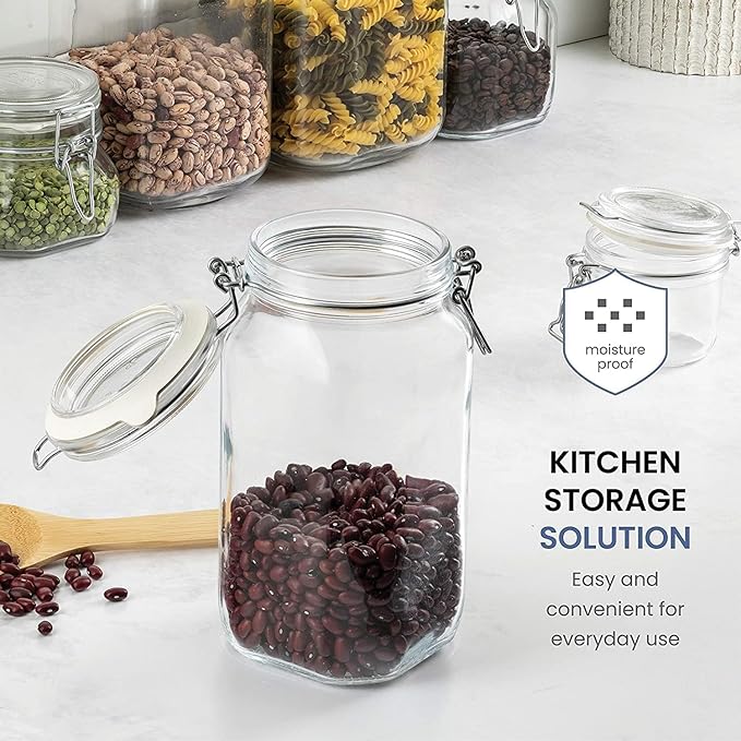Bormioli Rocco Fido Glass Jars - 50.75 oz Large Airtight Container with Clamp Lids & Rubber Seals, BPA-Free Glass Canisters for Pantry Display, Decorative Kitchen Storage, Events & Weddings (Set of 2)