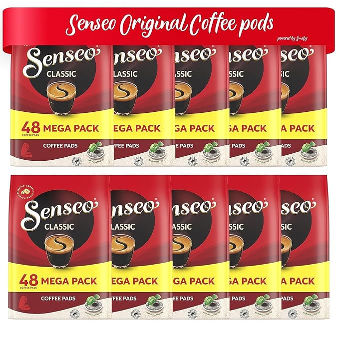 Senseo Classic Medium Roast Coffee Pods – 480 Count (10 Packs) – Smooth & Balanced Flavor with Rich Crema – Single-Serve Compostable Coffee Pads – Compatible with Senseo & PeleCom Machines