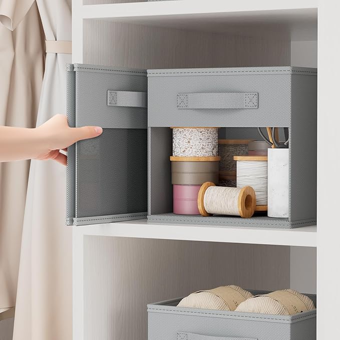 DIMJ Storage Cubes, Cube Storage Bin, 10 Pack Foldable Storage Cubes with Window, Closet Storage Bins with Handle, 11x 11 inch Storage Box for Clothes, Toys, Books (Grey)