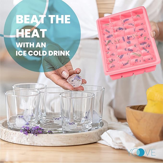 Ice Cube Tray With Lid & Bin | BPA Free Silicone Ice Cube Tray With Lid, Container & Tong | Stackable 36 Nugget Ice Tray for Freezer With Easy Release for Cocktails & Whisky,36 Mini Cubes