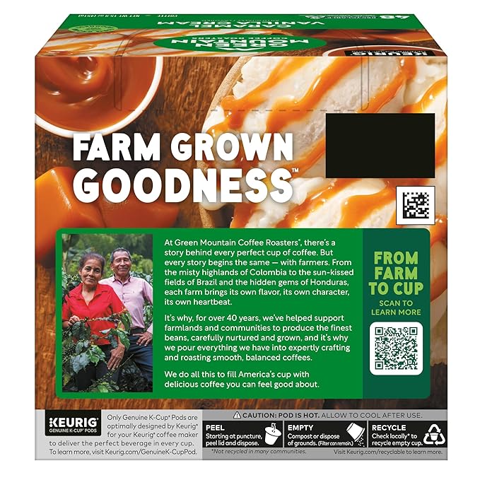 Green Mountain Coffee Roasters Caramel Vanilla Cream, Single-Serve Keurig K-Cup Pods, Flavored Light Roast Coffee Pods, 48 Count