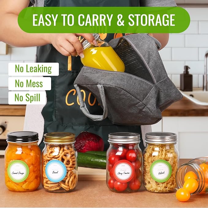 Glass Mason Jars with Black Lids 16 oz - 15 Pack Regular Mouth Canning Jars for Food Storage, Meal Prep, Overnight Oats, DIY Crafts - Includes 24 Stickers & Brush