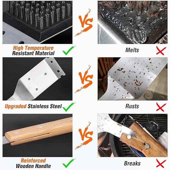 SIMPLETASTE Grill Brush and Scraper, BBQ Grill Cleaning Brush Kit, Safe Wire Scrubber, Universal Fit BBQ Cleaner Accessories for All Grates