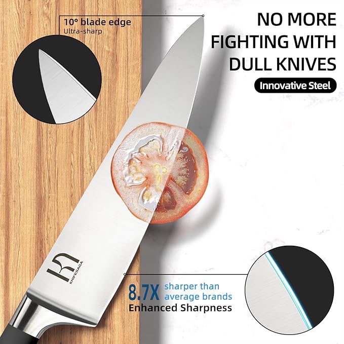 Knife Set, 15 Pcs Kitchen Knife Block Sets with Sharpener, Japanese High Carbon Stainless Steel Set of Knives, Premium Razor Sharp Black Knives Set with Block for Kitchen, Ergonomic Handle