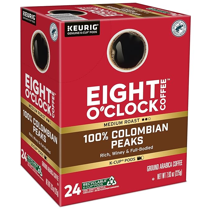 Eight O'Clock Coffee Colombian Peaks Single-Serve Keurig K-Cup Pods, Medium Roast Coffee Pods, 96 Count