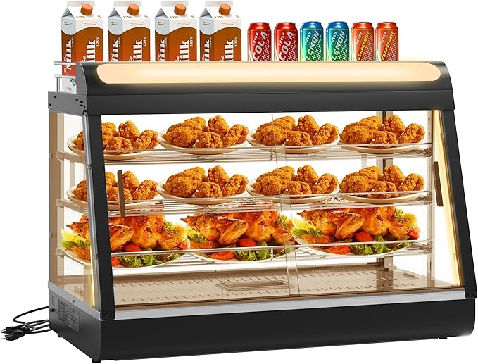 Whalefall Countertop Food Warmer with top Holder, 35 inch Commercial Food Warming Cabinet, tri-Color Lighting, w/Thermometer and Adjustable Thermostat for Cafeteria Kitchens Restaurants