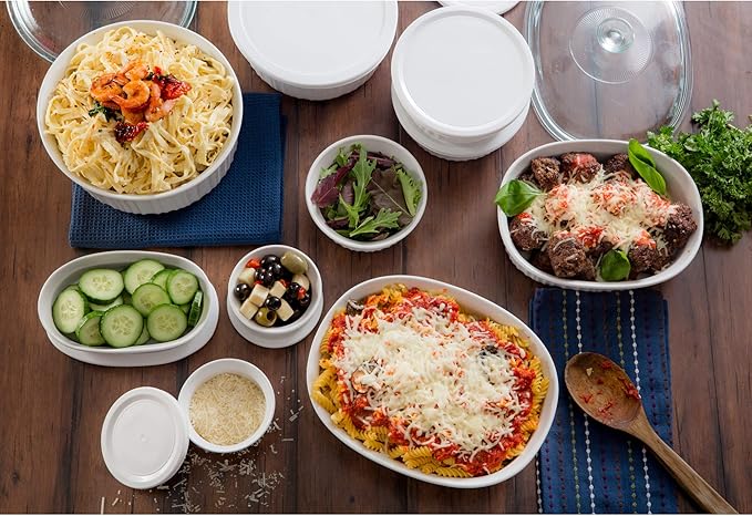 CorningWare French White 20-Pc Ceramic Bakeware Set with Lids Chip and Crack Resistant Stoneware Baking Supplies, Microwave, Dishwasher, Oven, Freezer and Fridge Safe