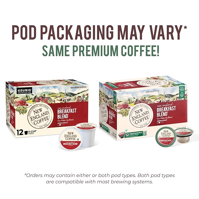 New England Coffee Breakfast Blend Medium Roast Single Serve Pods, 12ct Box (Pack of 2)