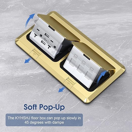 KYHSHJ Dual Pop-Up Floor Electrical Outlet Box Kit，20 Amp Stainless Steel USB TR Receptacle Outlet，3-Port RJ45 Datacom Receptacle，Waterproof Gasket with IP44 Waterproof Rating, ETL Listed, Brass