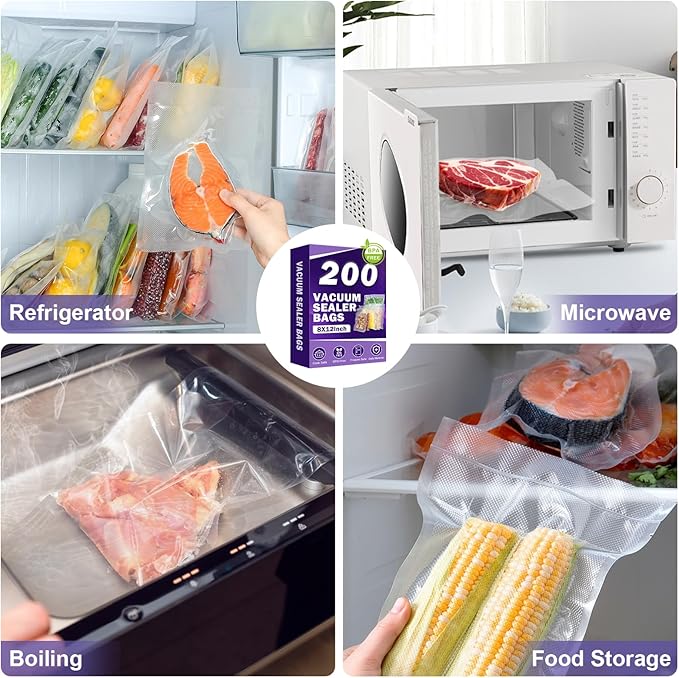 CAREGY Vacuum Sealer Bags 400 Quart 8" x 12" with BPA Free for Food Storage Meal Prep or Sous Vide