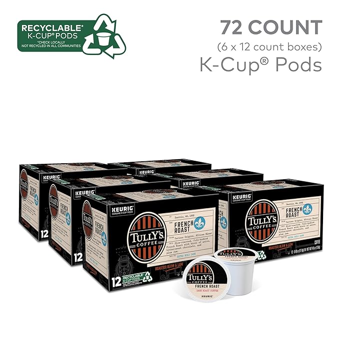 Tully's Coffee French Roast Keurig Single-Serve K-Cup Pods, Dark Roast Coffee, 72 Count
