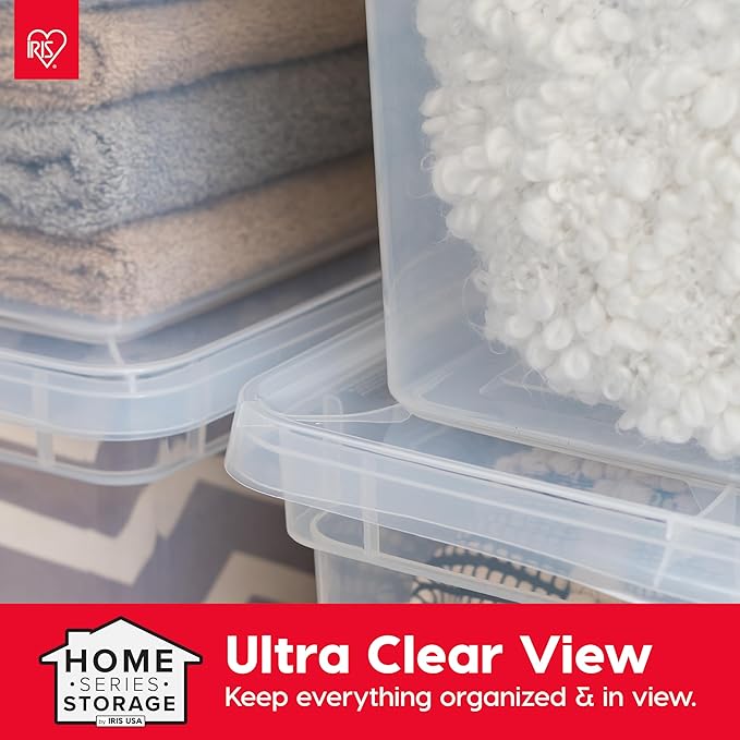 IRIS USA 6-Pack Storage Bins with Lids, 68 Quart, Clear Stackable Containers Box Organize Shoes Closet Shelves Clothes Blankets Towels - BPA-Free Plastic