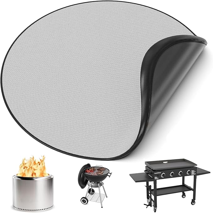 36" Fire Pit Mat for Solo Stove Bonfire, Round 4-Layer Fireproof Mat, Under Grill Mats for Outdoor Grill, Waterproof BBQ Mat for Deck Patio Grass Protector, Heat Resistant Reusable Camping Stove Mats