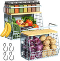 Magnetic Shelf for Fridge with Wood Lid, Fruit Potato and Onion Storage Bins, Pantry Organizers & Storage, Large Container Magnetic Spice Rack for Refrigerator, Kitchen Counter, Cabinet (Blue, 2)