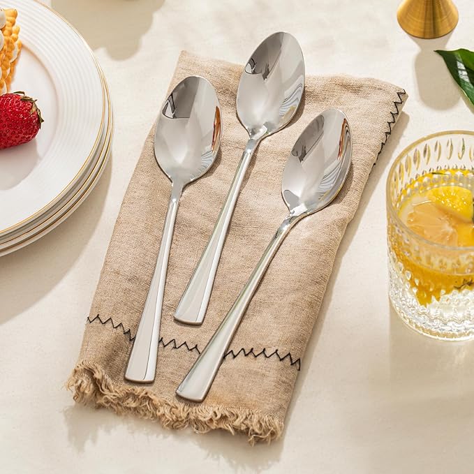 KINGSTONE 16 Piece Dinner Spoon Set, 18/10 Stainless Steel Spoons, Silver Food Grade Table spoons of 16, Metal Spoons for Home, Kitchen, Weddings, Parties or Restaurant, Dishwasher Safe-8.15inches